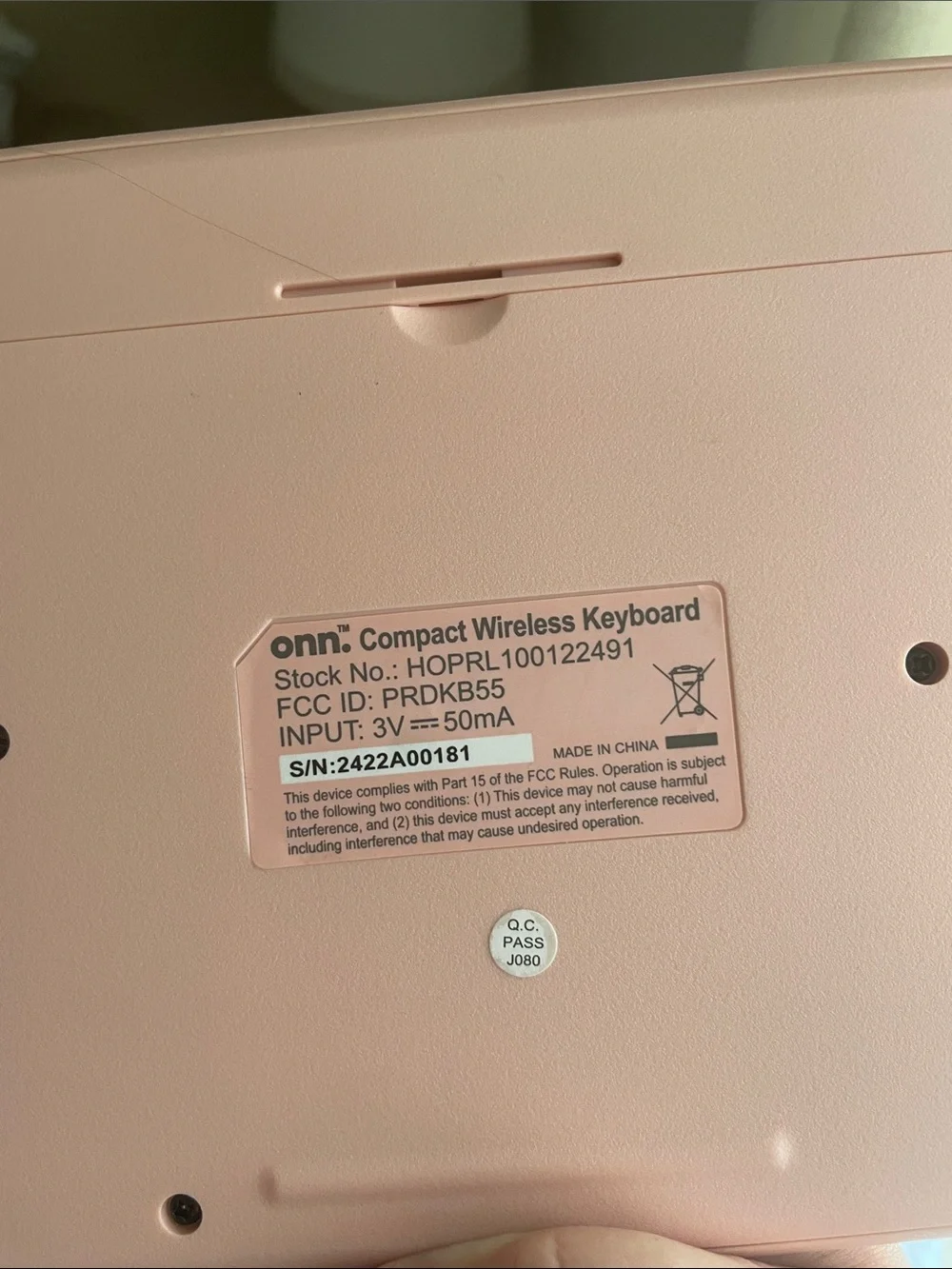 Onn. Compact Wireless Keyboard in Blush Pink
